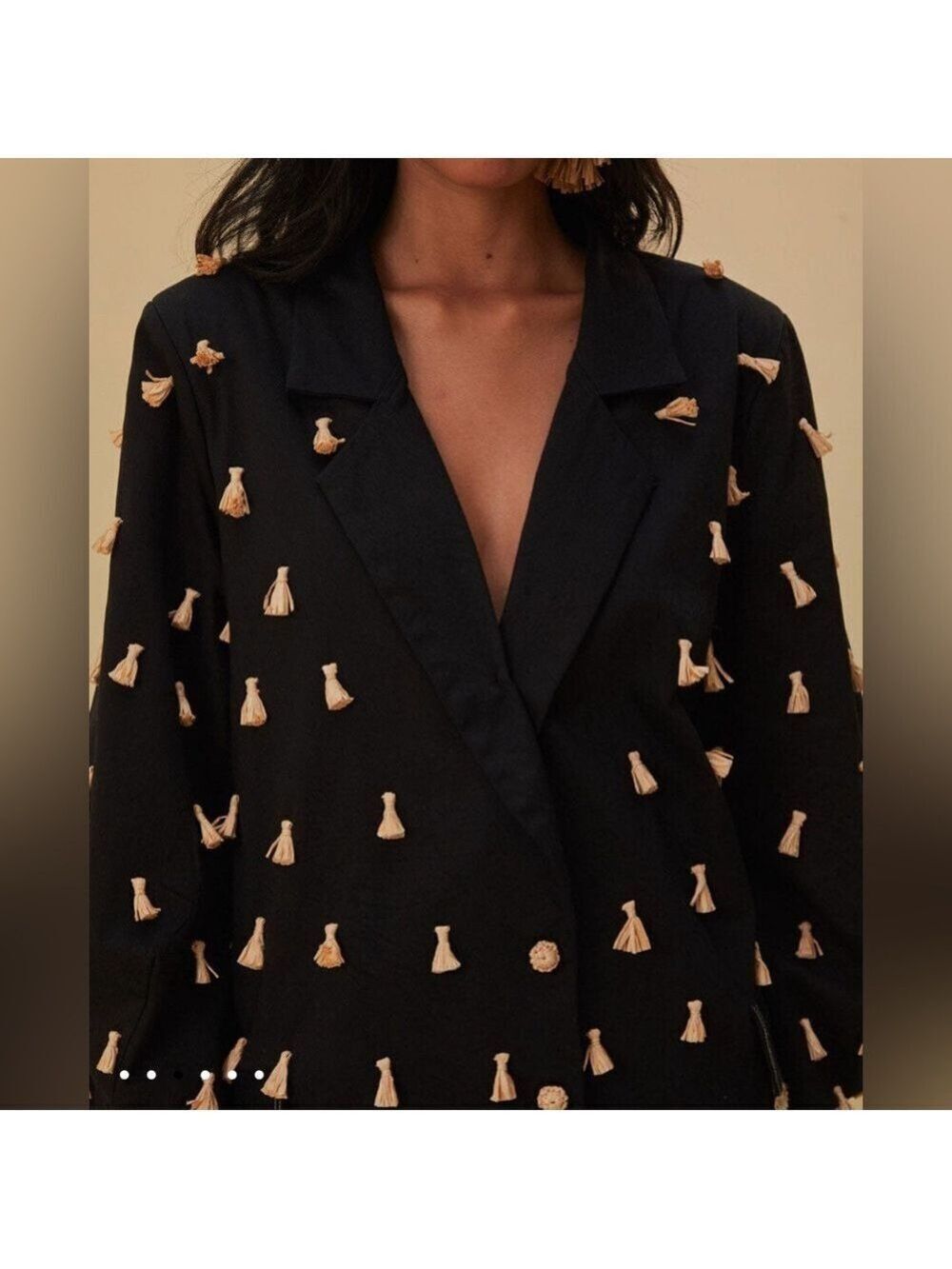 Farm Rio Black Raffia Fringed Blazer - Picture 4 of 9